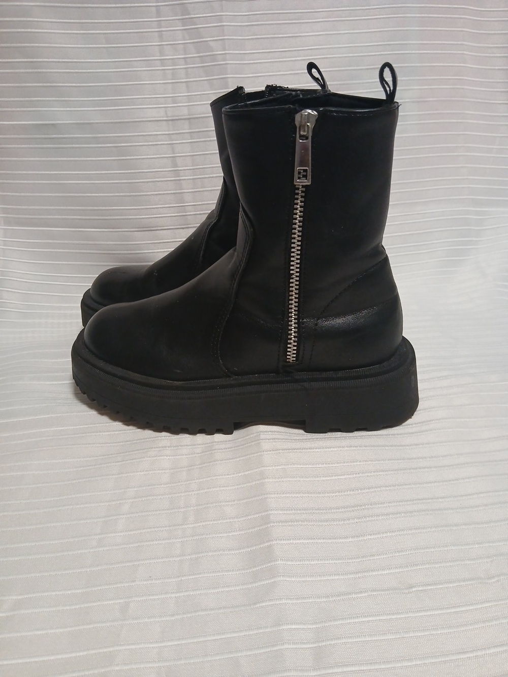 Zara Black Chunky Platform Kids Boots with Silver Zipper